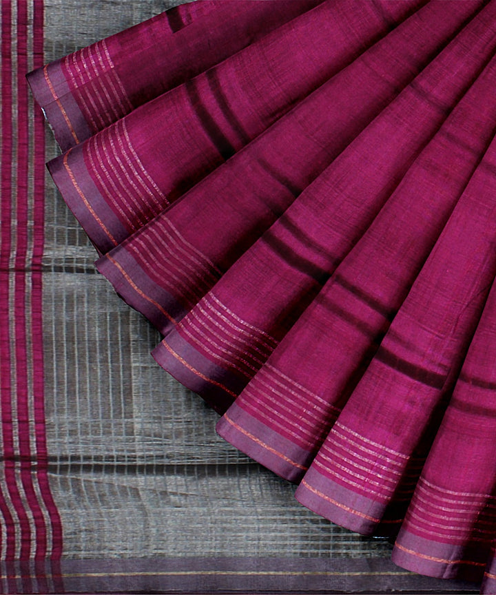 Purple grey raw silk handwoven bhagalpur saree