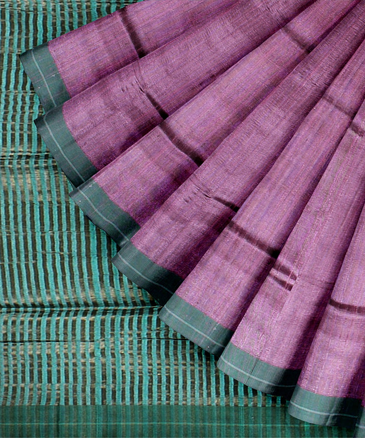 Lavender light green handwoven raw silk bhagalpur saree