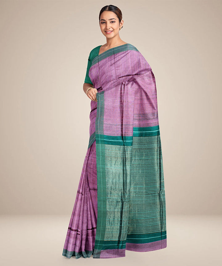 Lavender light green handwoven raw silk bhagalpur saree