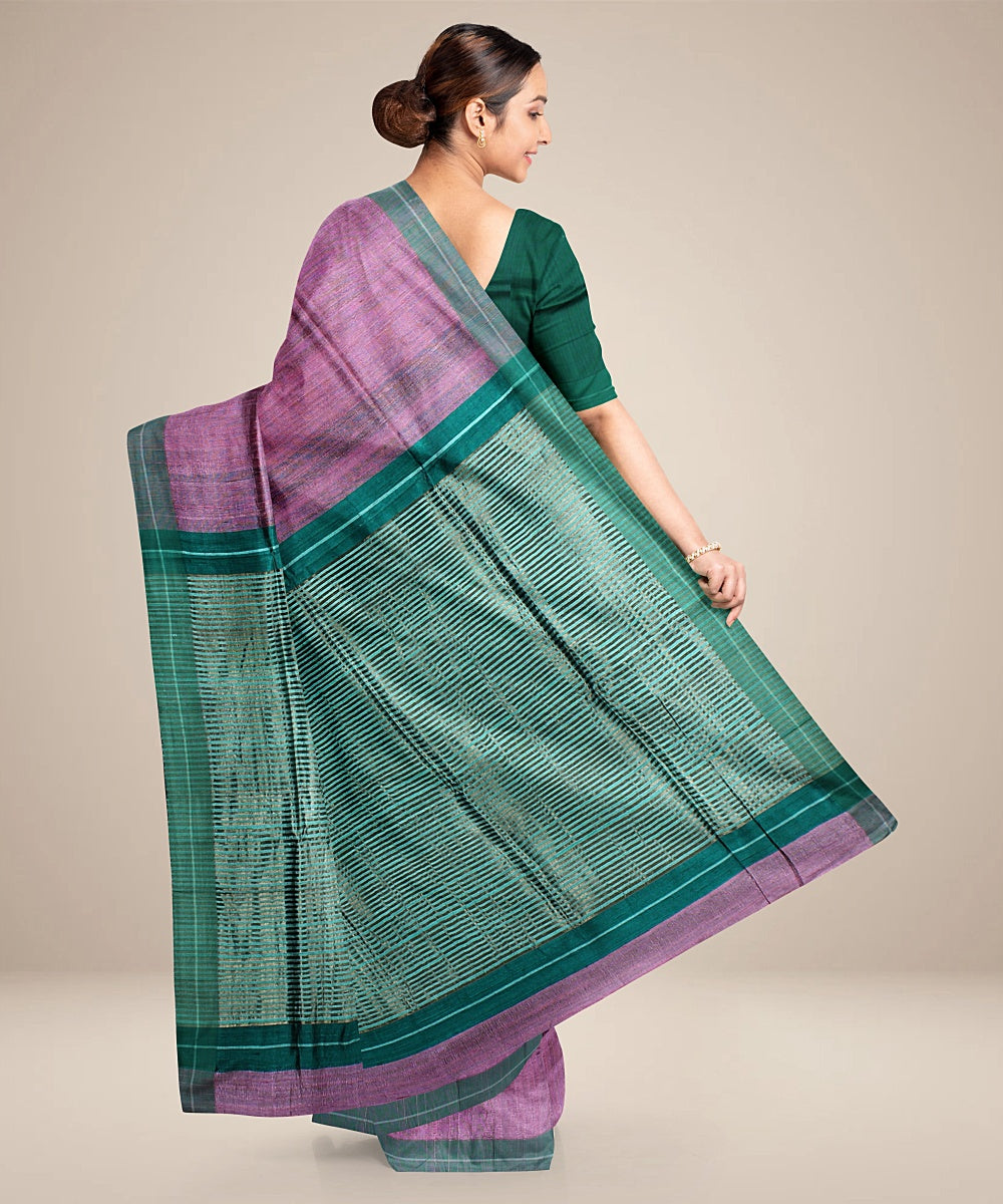 Lavender light green handwoven raw silk bhagalpur saree