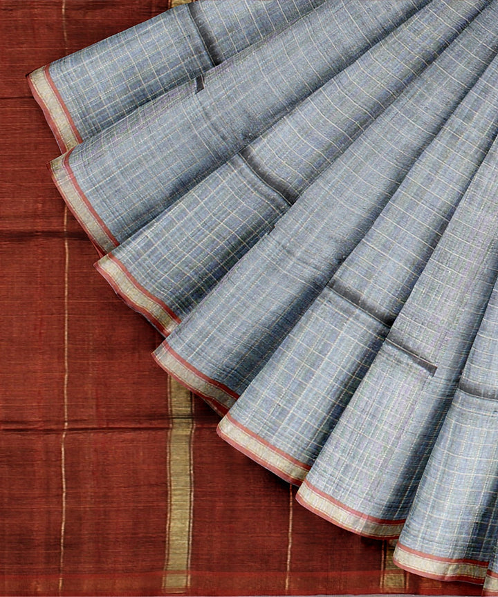 Grey brown handwoven raw silk bhagalpur saree