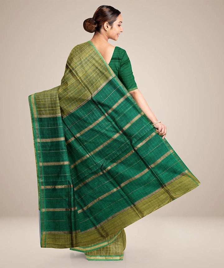 Olive green dark green handwoven raw silk bhagalpur saree