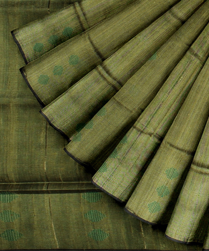 Light green handwoven raw silk bhagalpur saree