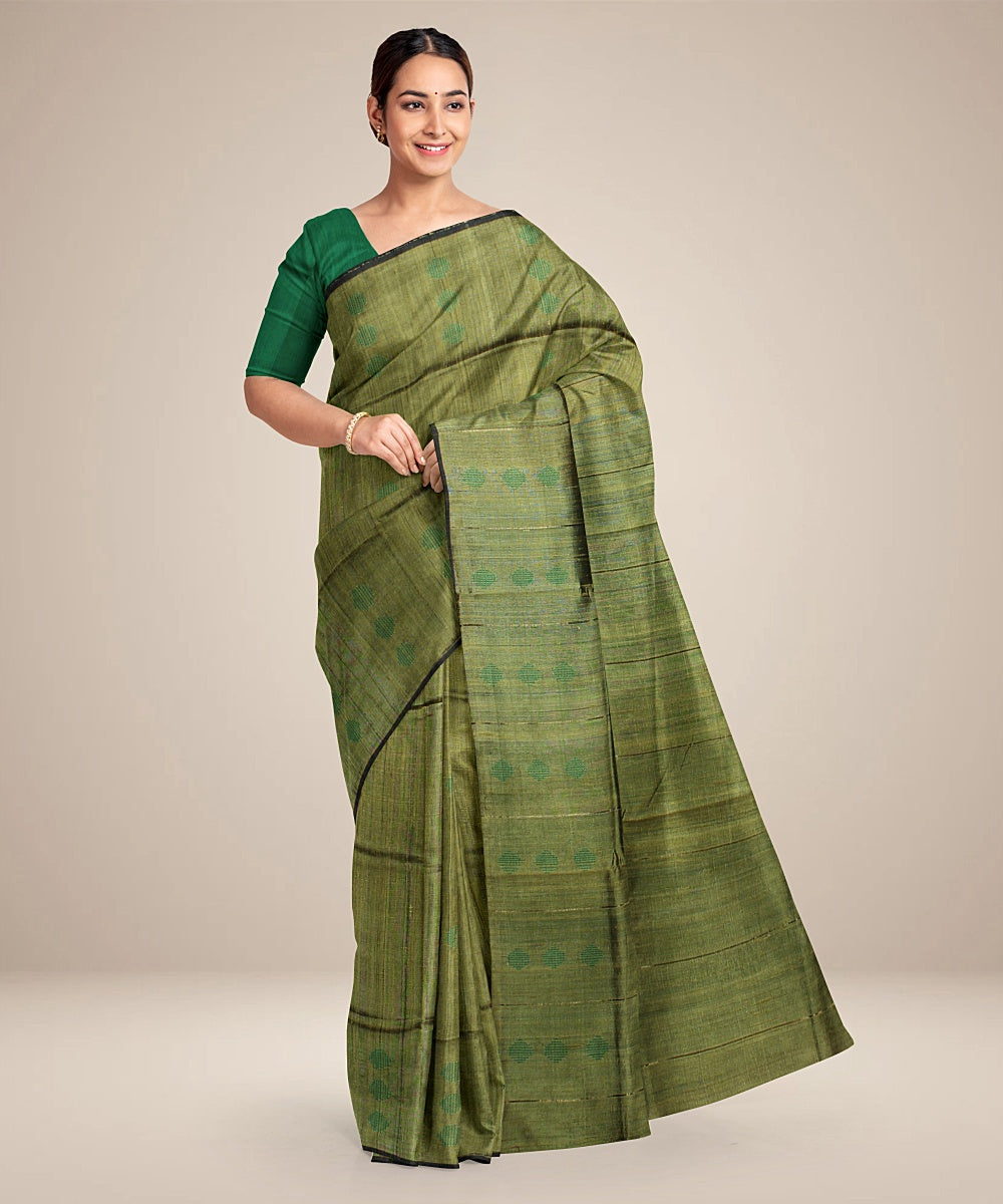 Light green handwoven raw silk bhagalpur saree