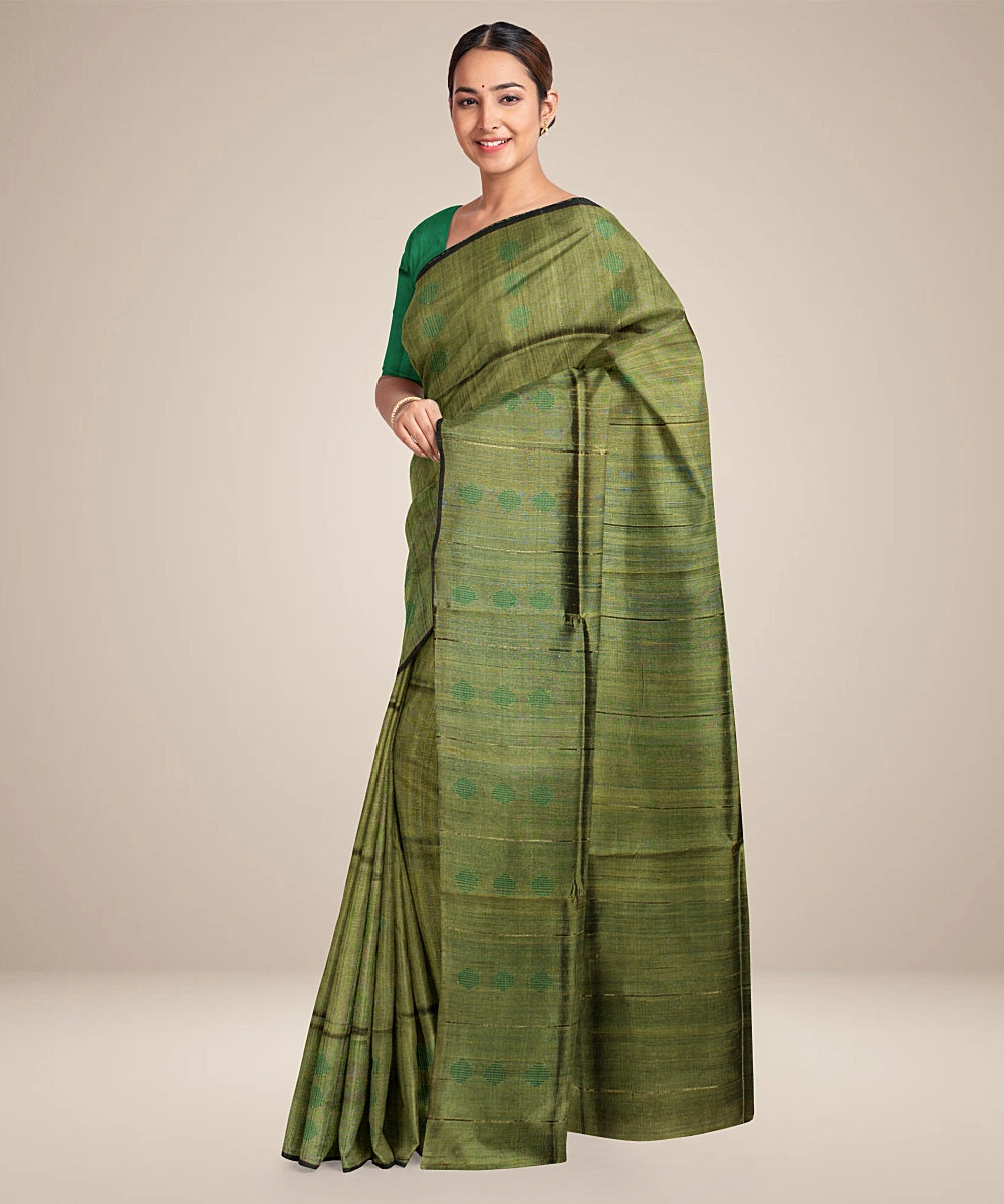 Light green handwoven raw silk bhagalpur saree