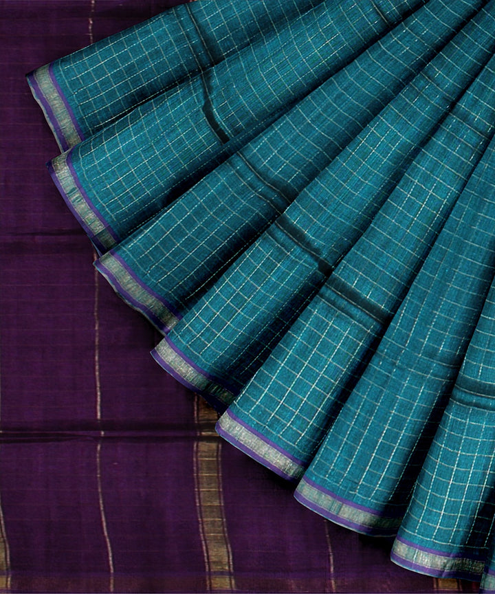 Dark green purple handwoven raw silk bhagalpur saree