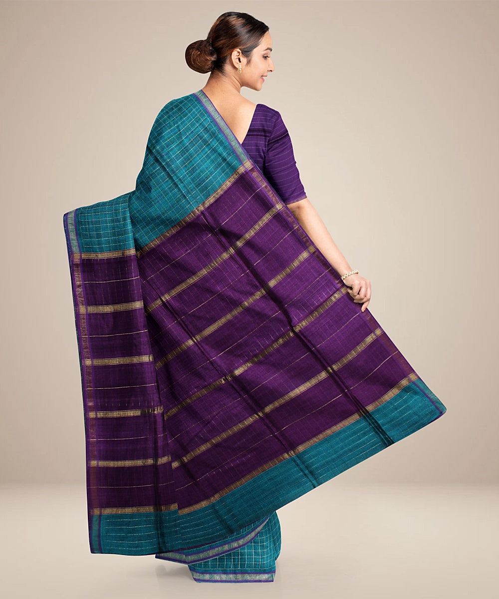 Dark green purple handwoven raw silk bhagalpur saree