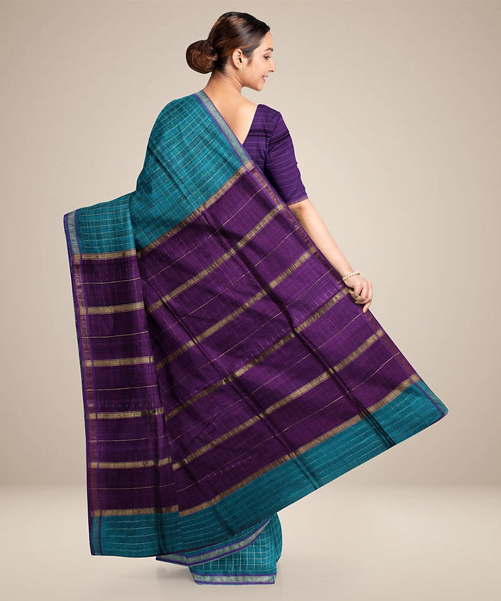 Dark green purple handwoven raw silk bhagalpur saree