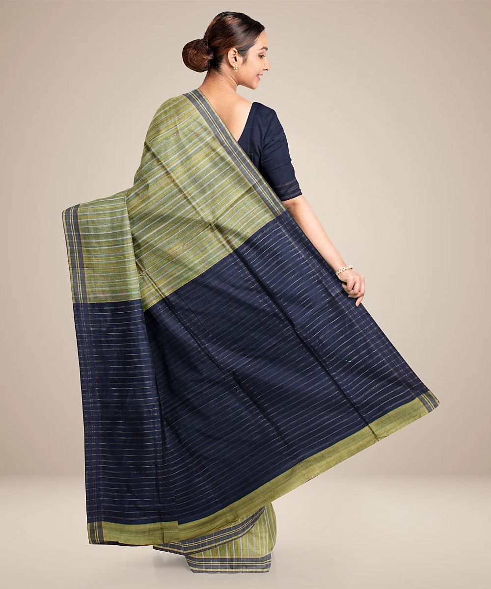 Light green black handwoven raw silk bhagalpur saree