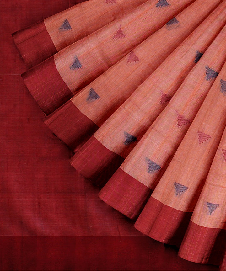 Pink maroon handwoven raw silk bhagalpur saree