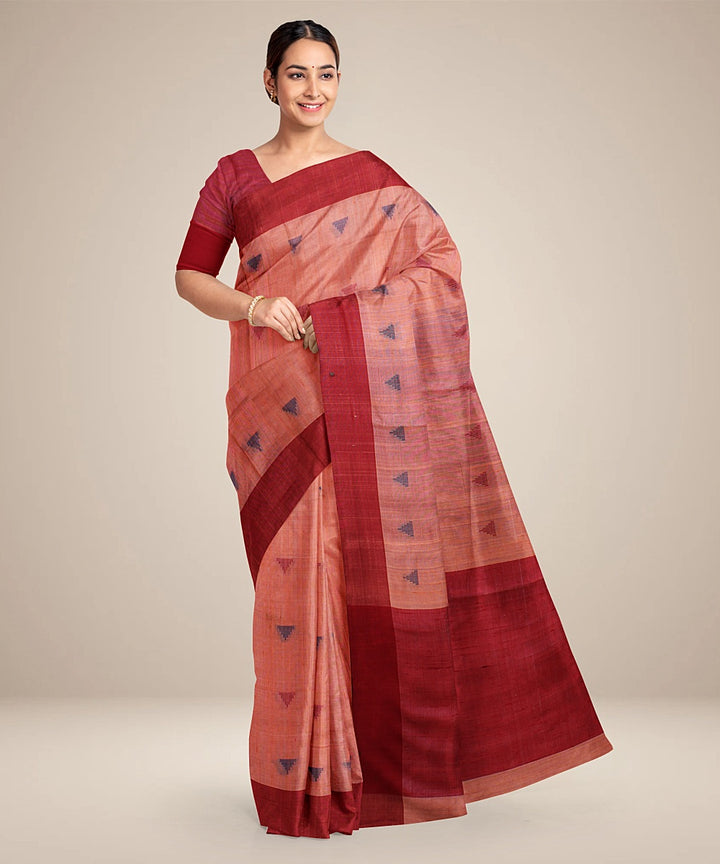 Pink maroon handwoven raw silk bhagalpur saree