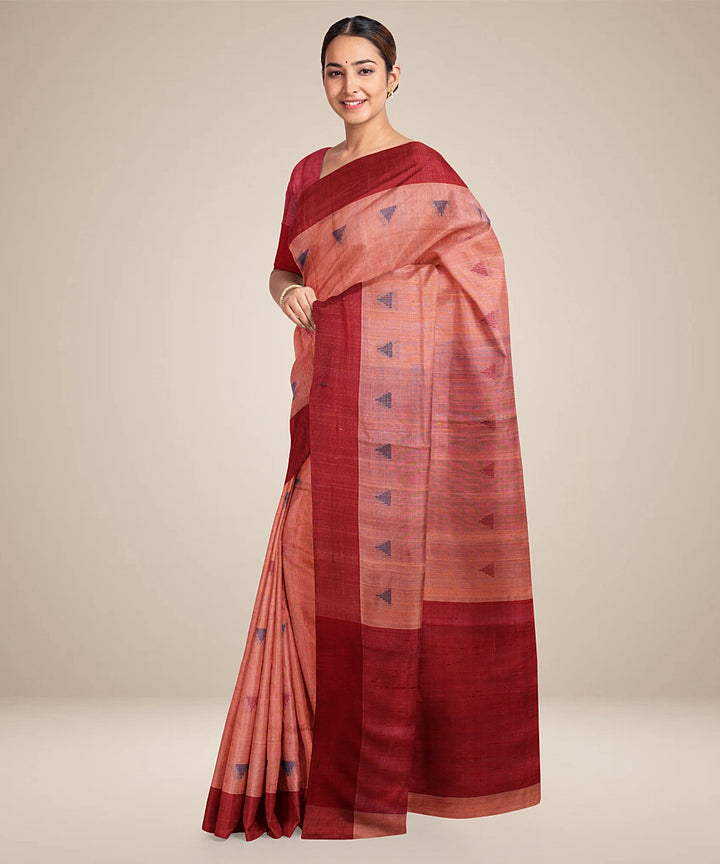 Pink maroon handwoven raw silk bhagalpur saree