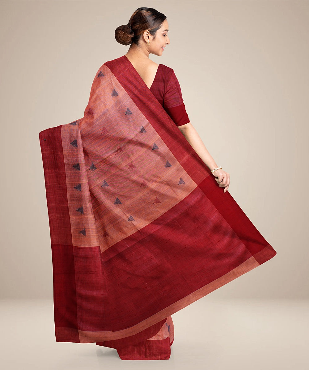 Pink maroon handwoven raw silk bhagalpur saree