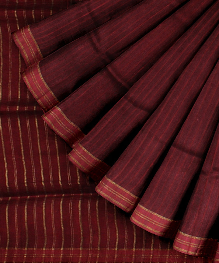 Maroon raw silk handwoven bhagalpur saree