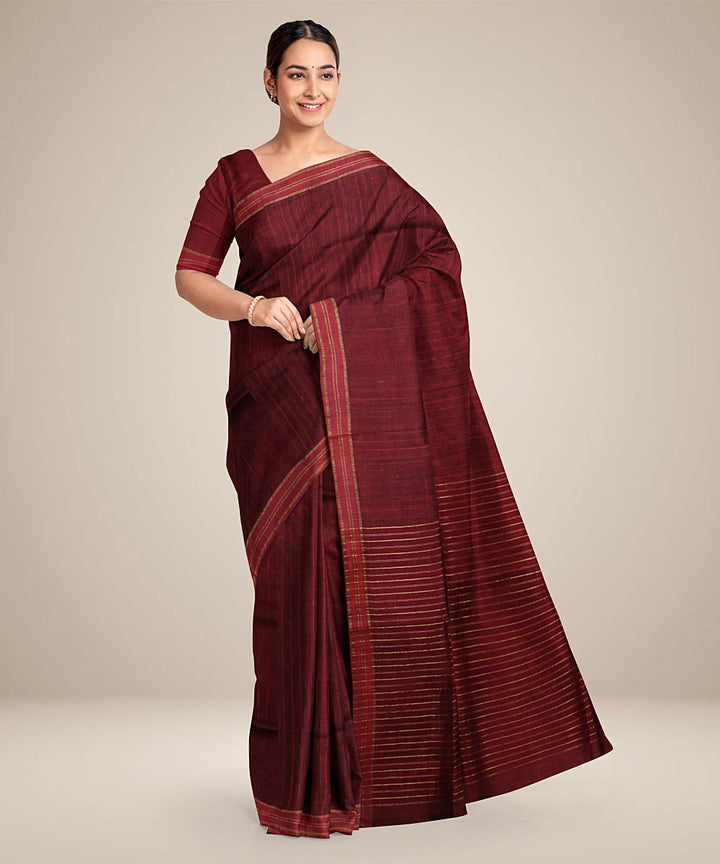 Maroon raw silk handwoven bhagalpur saree