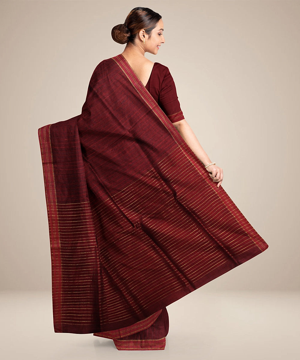 Maroon raw silk handwoven bhagalpur saree