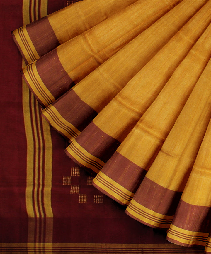 Yellow maroon handwoven raw silk bhagalpur saree