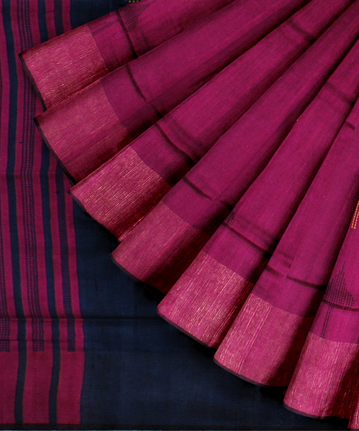 Purple navy blue raw silk handwoven bhagalpur saree