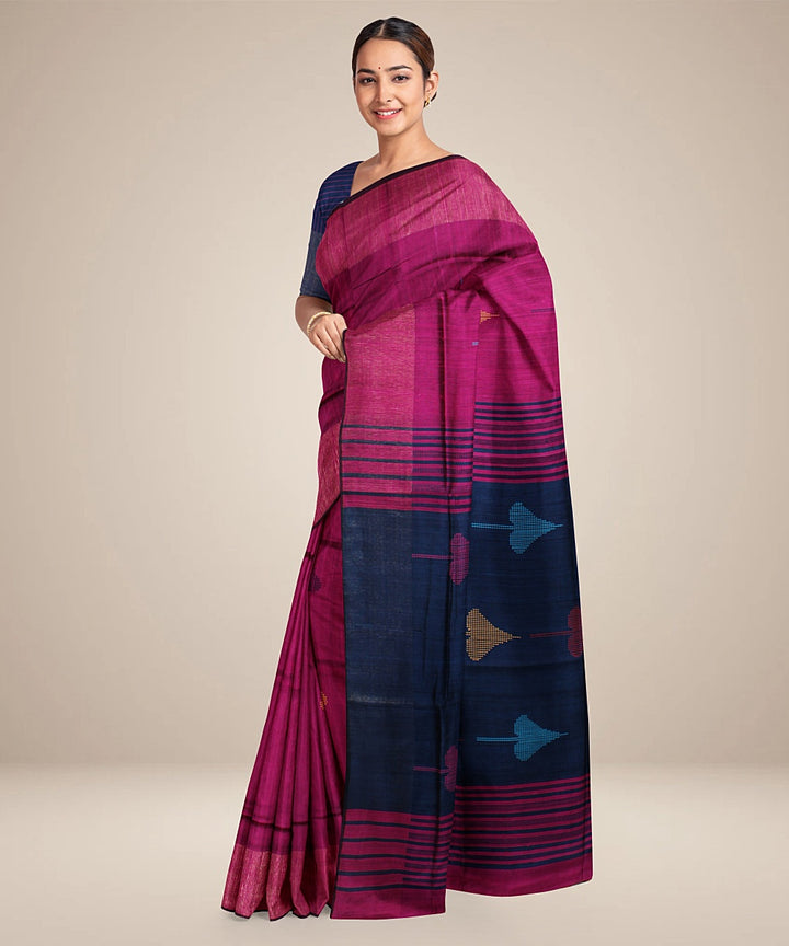 Purple navy blue raw silk handwoven bhagalpur saree