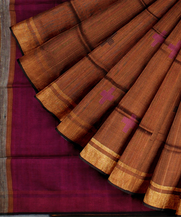 Mustard purple handwoven raw silk bhagalpur saree