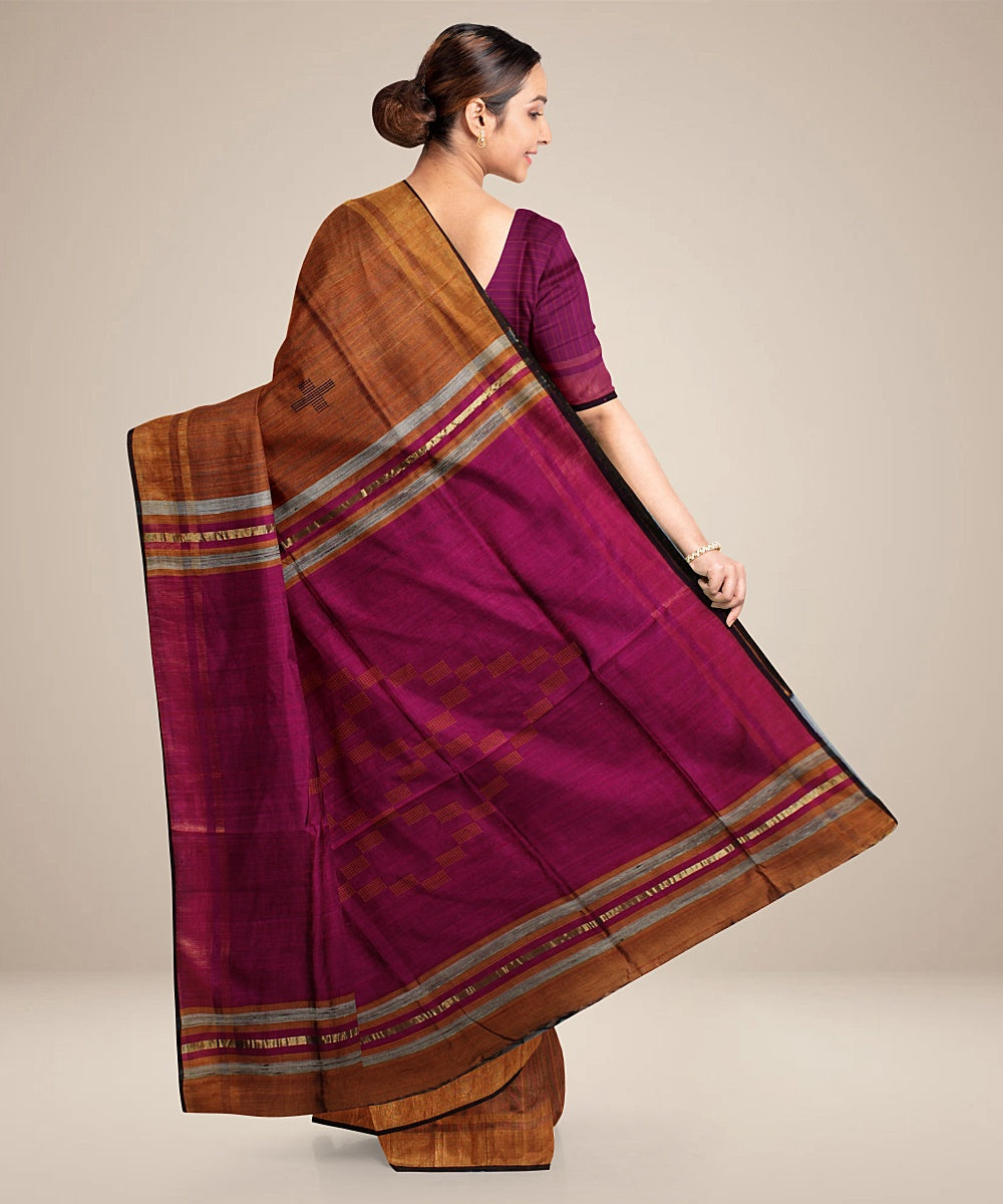 Mustard purple handwoven raw silk bhagalpur saree