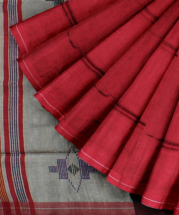 Red grey handwoven raw silk bhagalpur saree