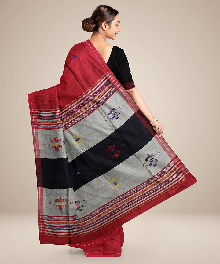 Red grey handwoven raw silk bhagalpur saree