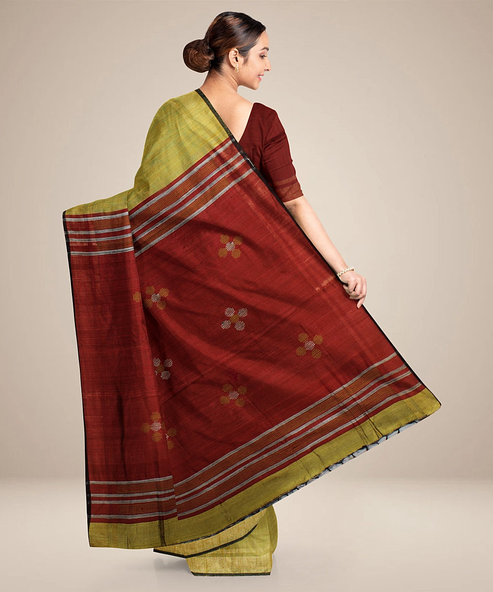 Light green maroon handwoven raw silk bhagalpur saree