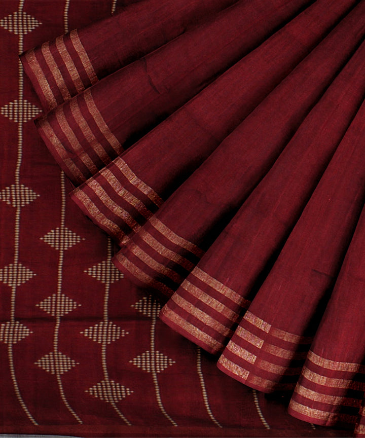 Maroon handwoven raw silk bhagalpur saree