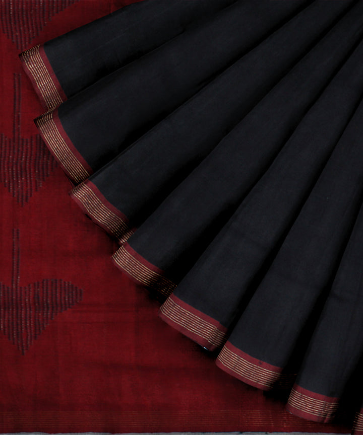 Black maroon handwoven raw silk bhagalpur saree