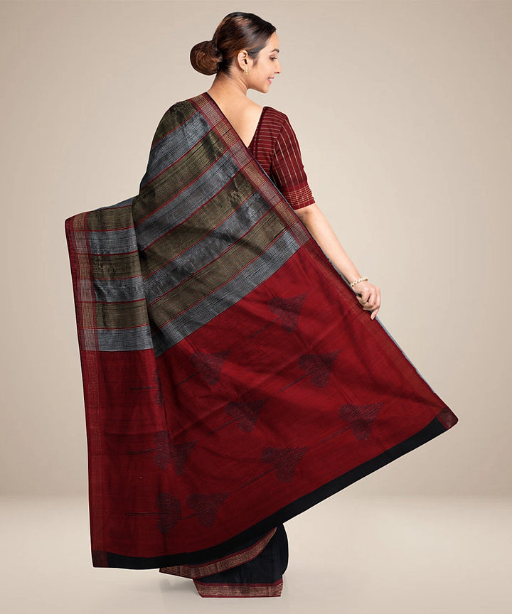 Black maroon handwoven raw silk bhagalpur saree