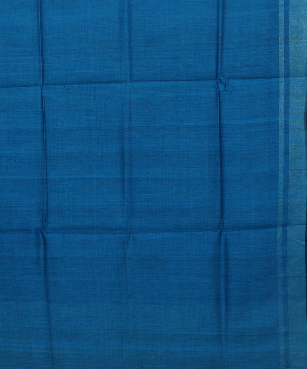 Mustard sky blue handwoven raw silk bhagalpur saree