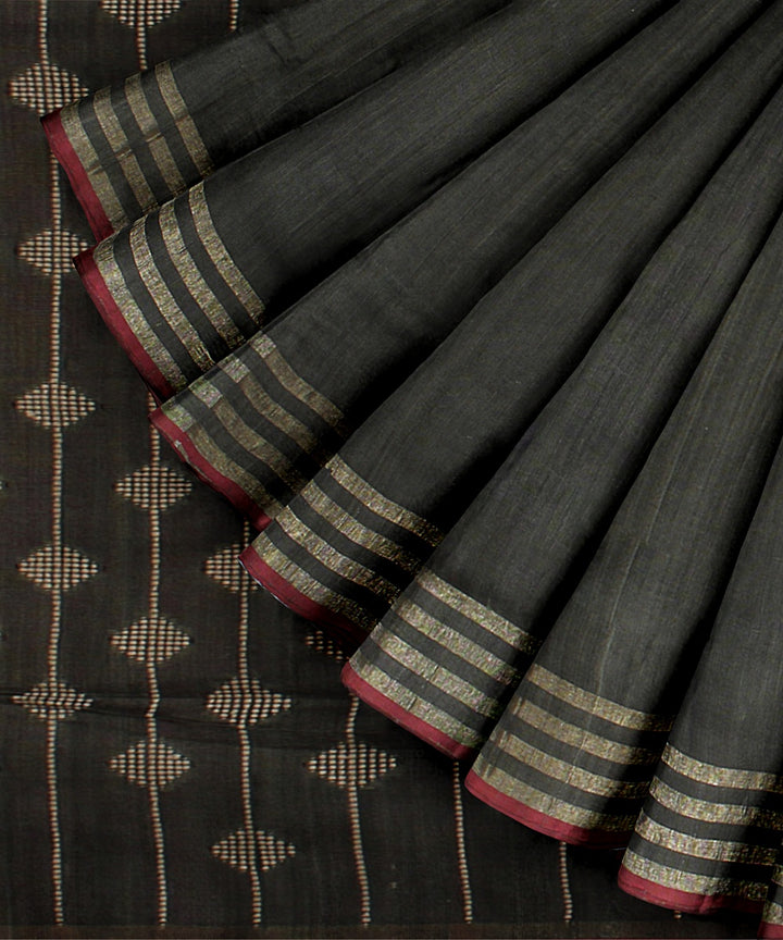 Black handwoven raw silk bhagalpur saree