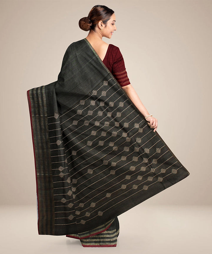 Black handwoven raw silk bhagalpur saree