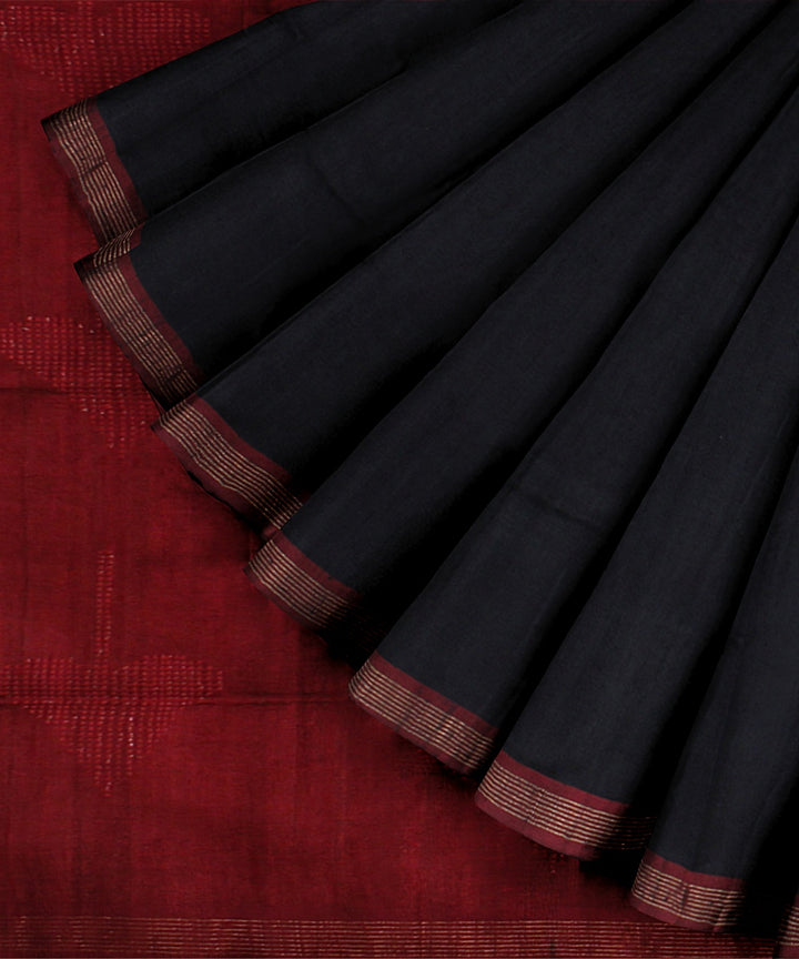 Black grey handwoven raw silk bhagalpur saree