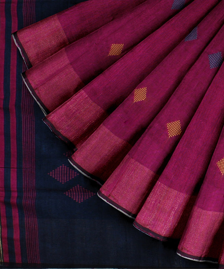 Purple black handwoven raw silk bhagalpur saree