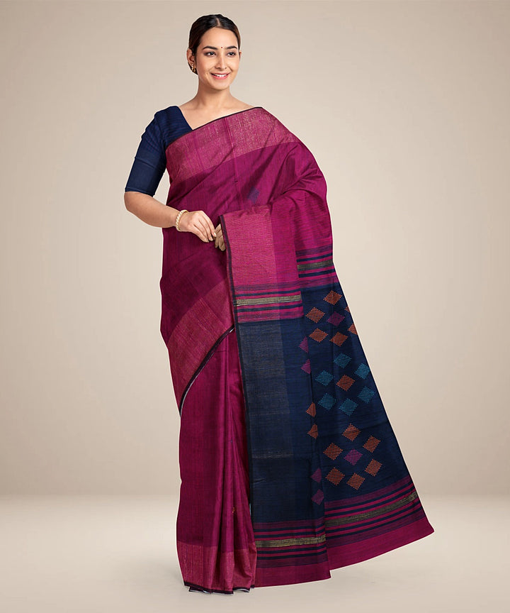 Purple black handwoven raw silk bhagalpur saree