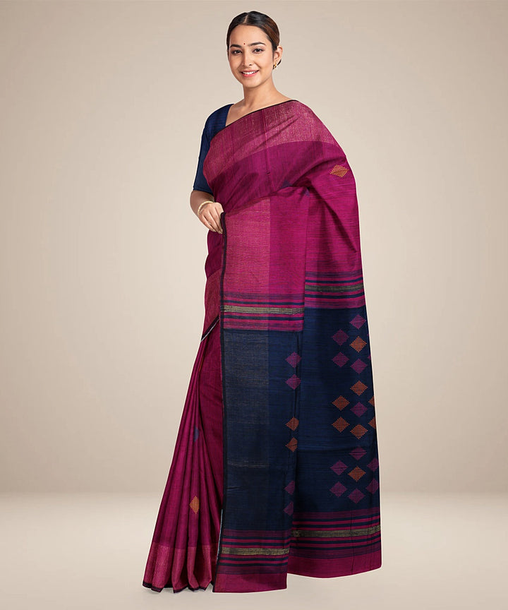 Purple black handwoven raw silk bhagalpur saree