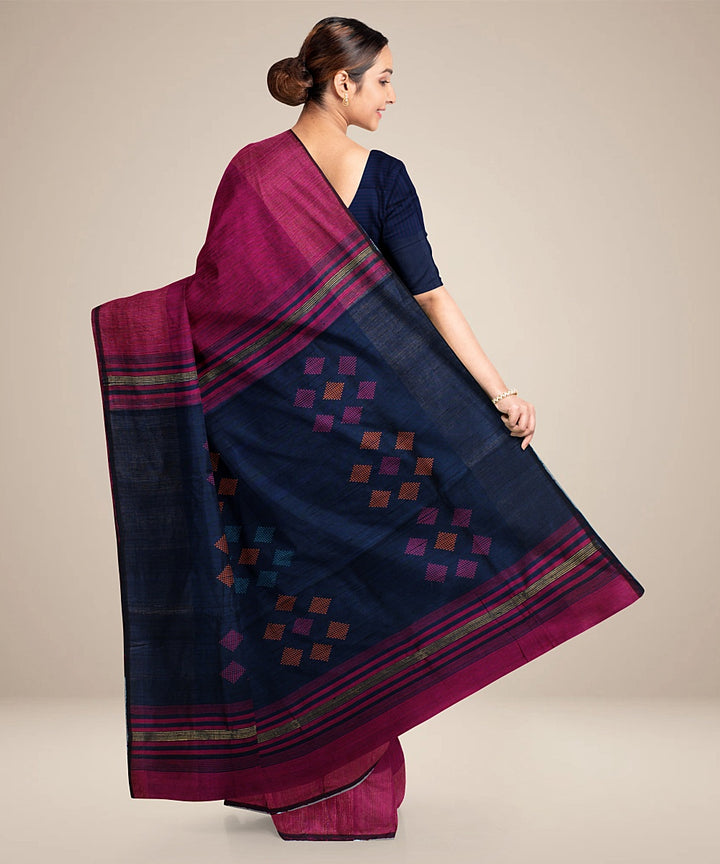 Purple black handwoven raw silk bhagalpur saree