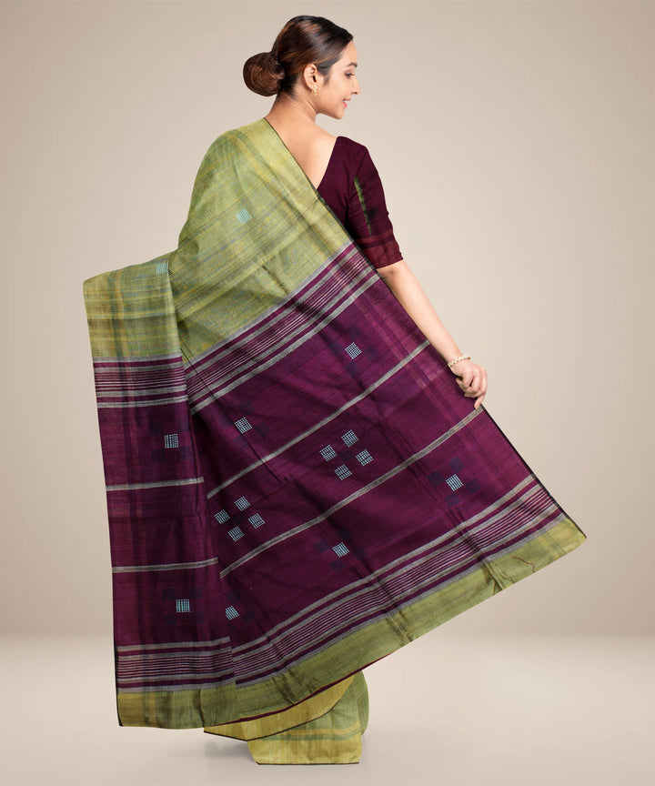 Light green purple handwoven raw silk bhagalpur saree