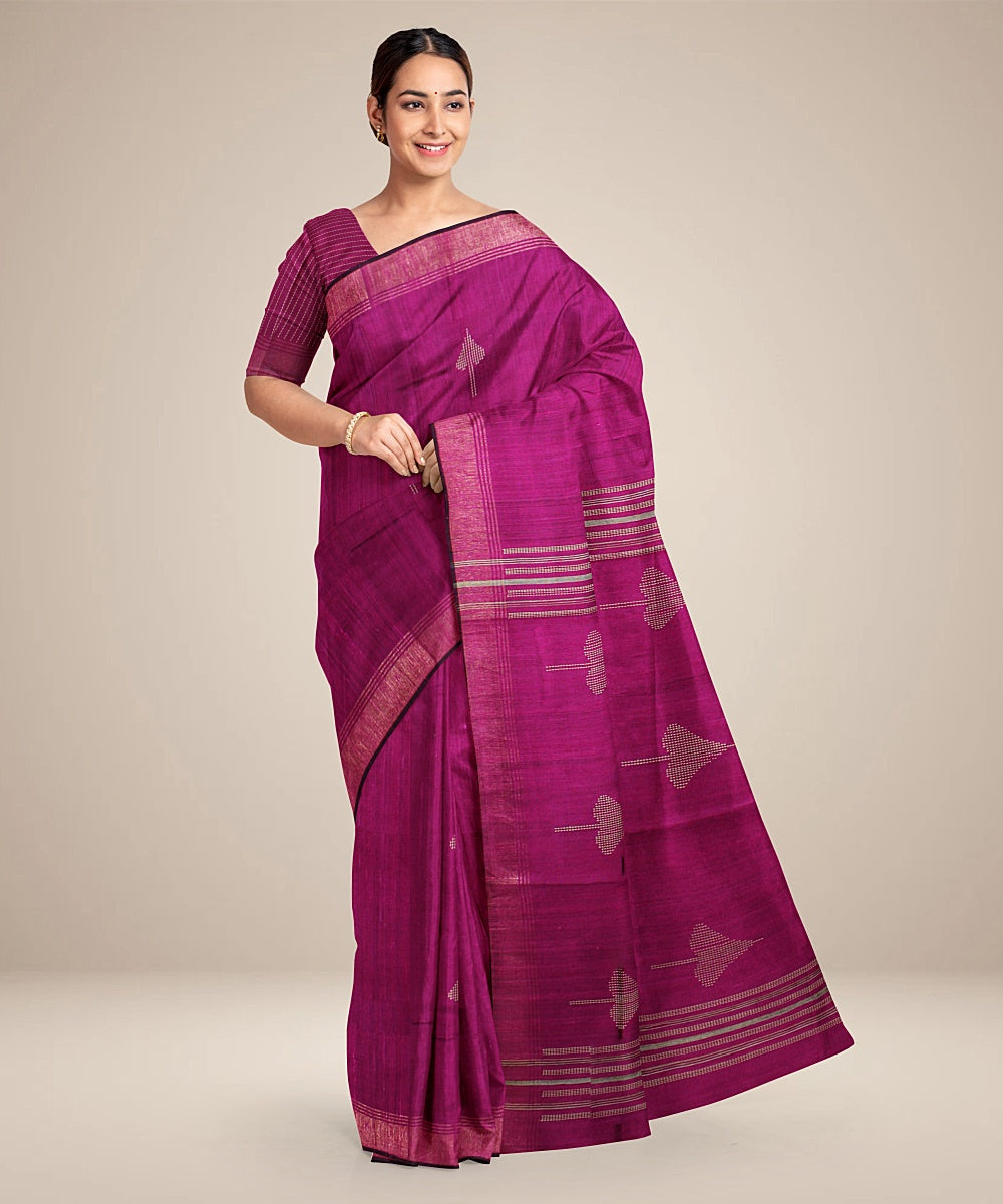 Purple handwoven raw silk bhagalpur saree