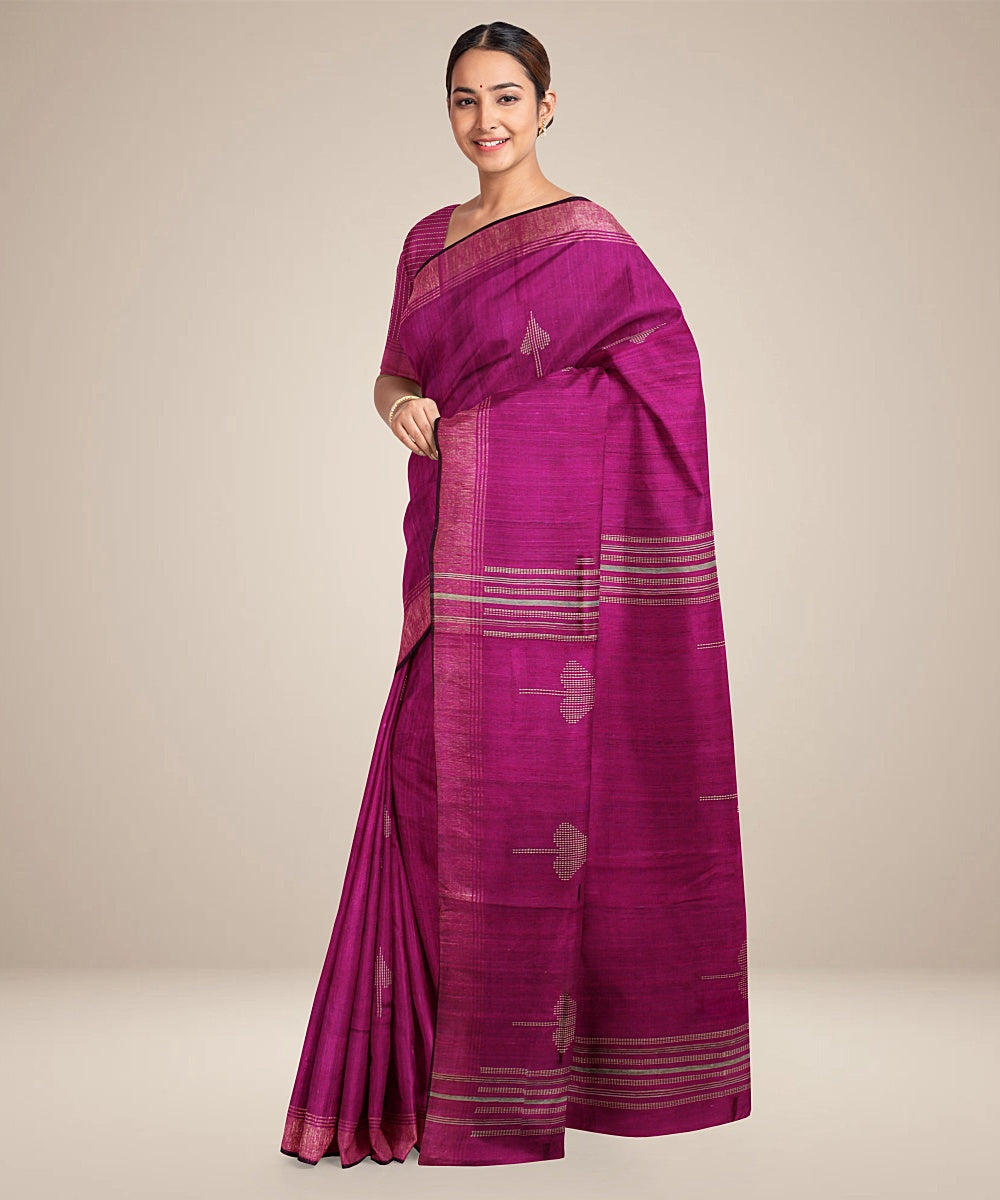 Purple handwoven raw silk bhagalpur saree