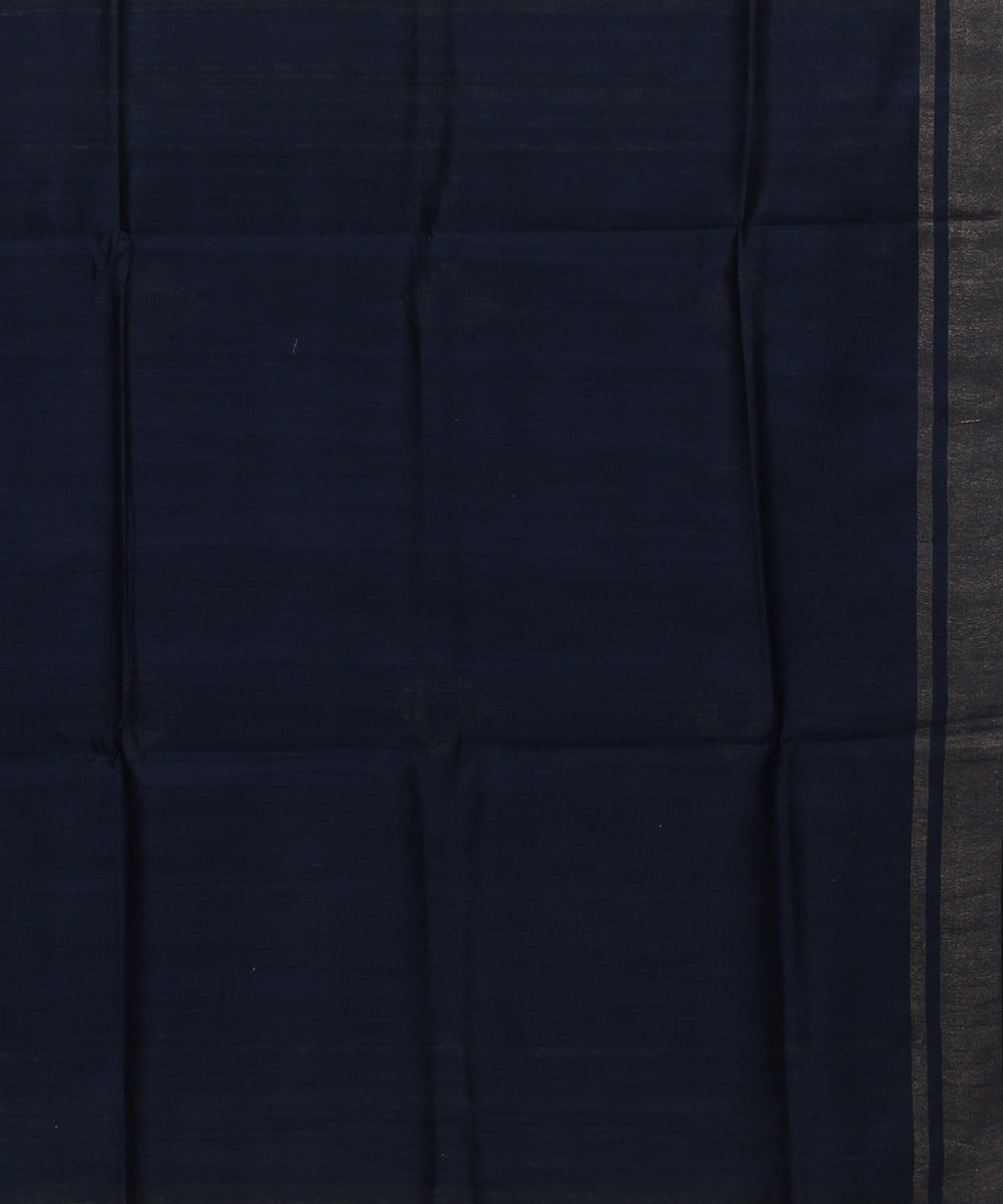 Light green navy blue handwoven raw silk bhagalpur saree