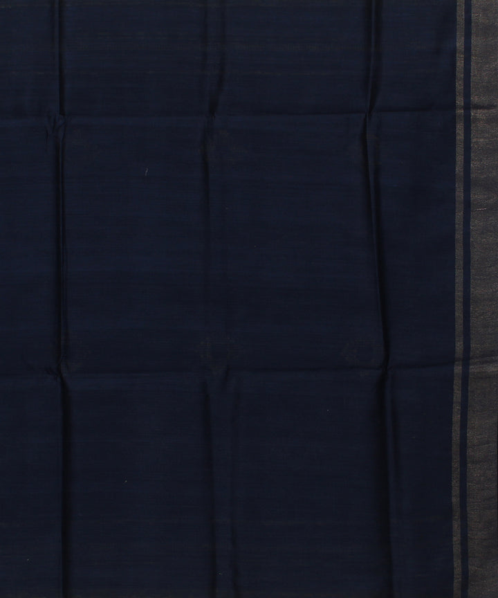 Light green navy blue handwoven raw silk bhagalpur saree