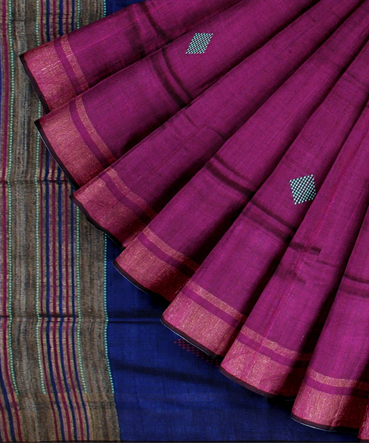 Purple navy blue handwoven raw silk bhagalpur saree