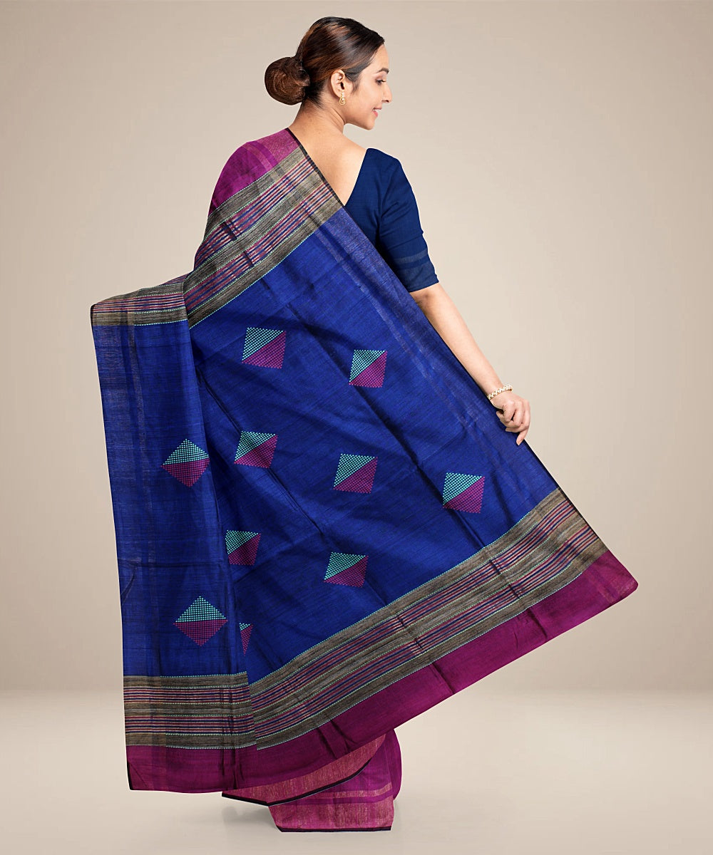 Purple navy blue handwoven raw silk bhagalpur saree