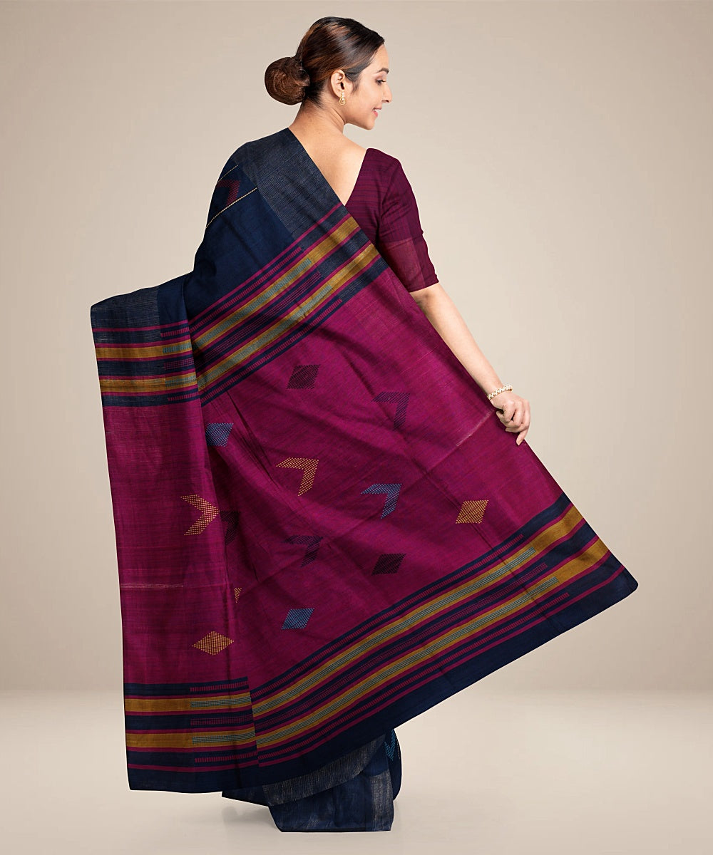 Navy blue purple handwoven raw silk bhagalpur saree