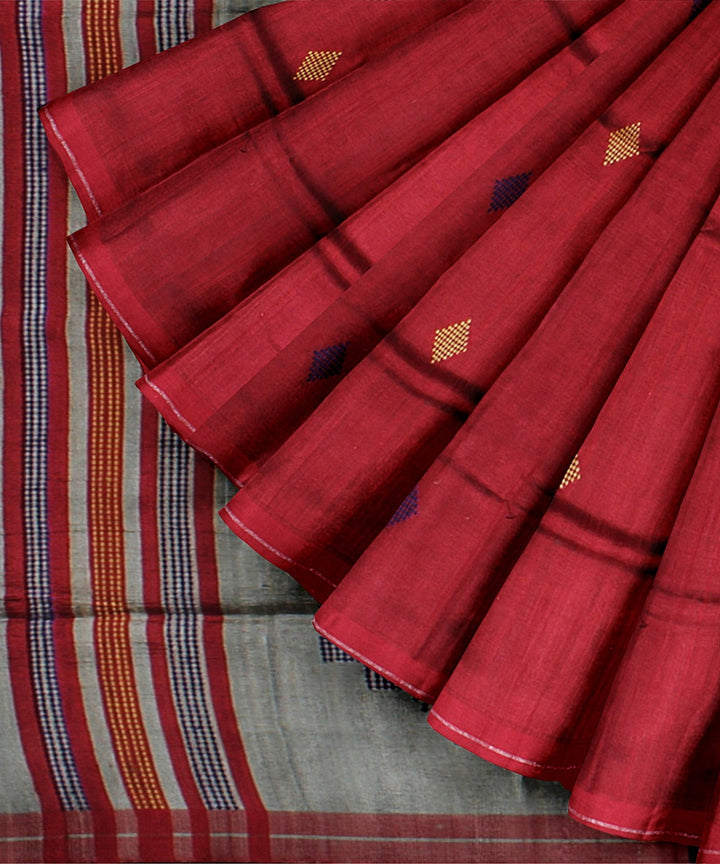 Maroon black handwoven bhagalpur raw silk saree