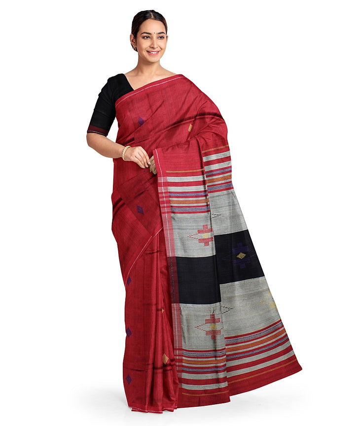 Maroon black handwoven bhagalpur raw silk saree