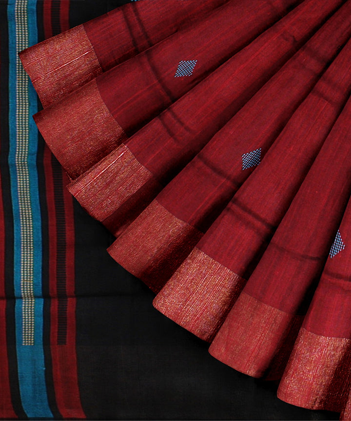 Maroon black handloom raw silk bhagalpur saree